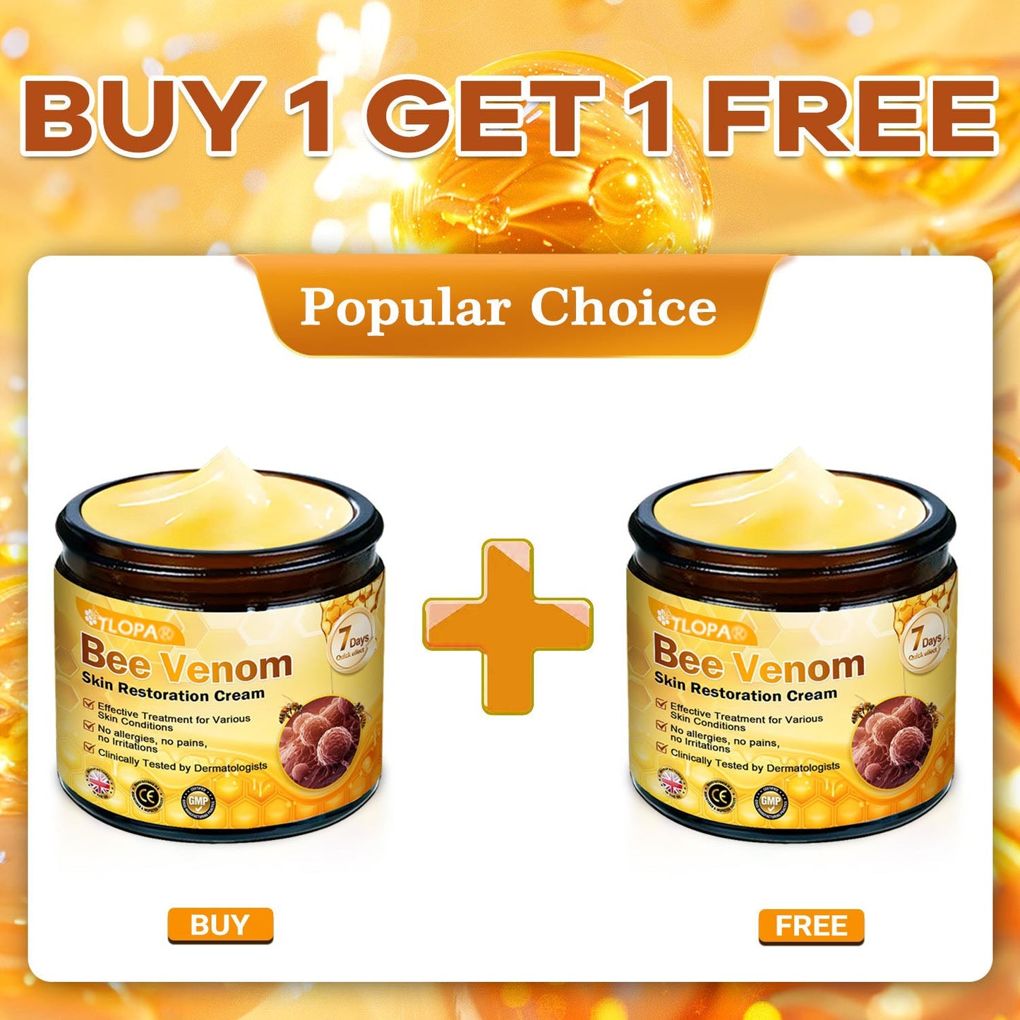 🍀TLOPA® Bee Venom Skin Restoration Cream –💖 Anti-aging,Hydrating, Skin Repair, Even Tone, Acne and Dark Spot Treatment, Wart and Mole Removal, Psoriasis Relief