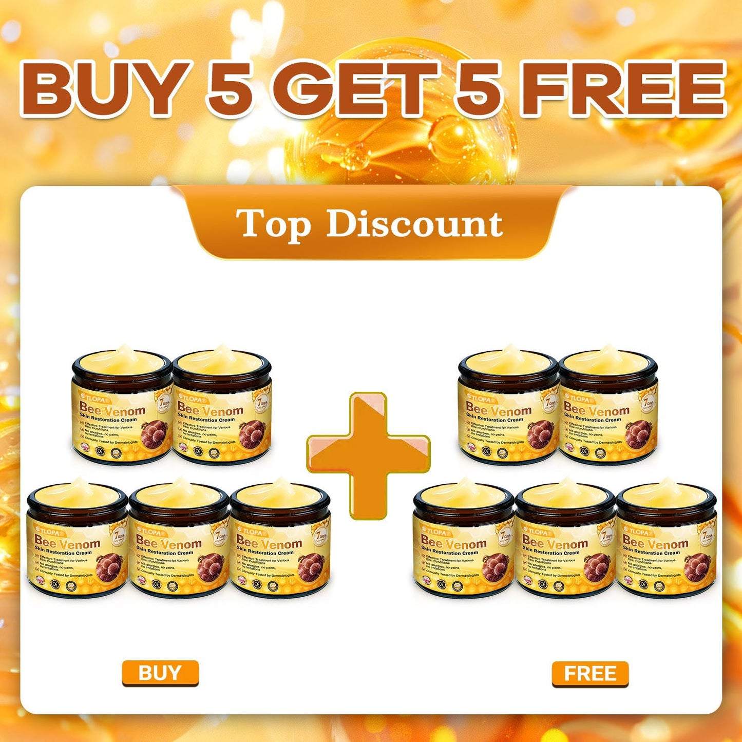 🍀TLOPA® Bee Venom Skin Restoration Cream –💖 Anti-aging,Hydrating, Skin Repair, Even Tone, Acne and Dark Spot Treatment, Wart and Mole Removal, Psoriasis Relief