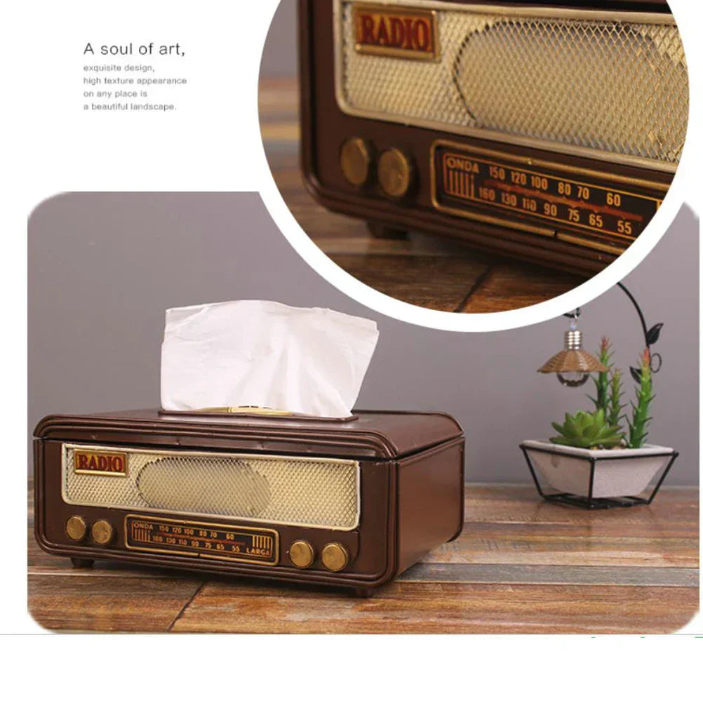 Retro Radio Shape Tissue Paper Box  Towel Holder Case for Home Bar Office