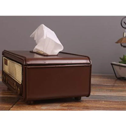 Retro Radio Shape Tissue Paper Box  Towel Holder Case for Home Bar Office