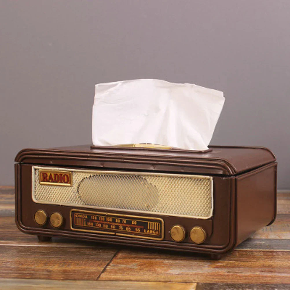 Retro Radio Shape Tissue Paper Box  Towel Holder Case for Home Bar Office