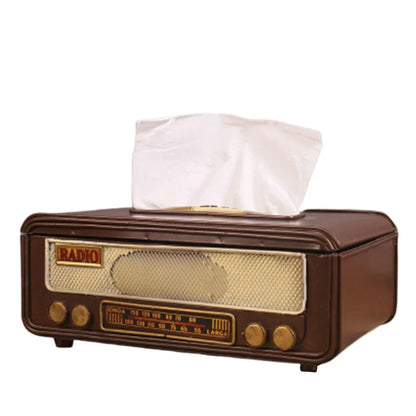 Retro Radio Shape Tissue Paper Box  Towel Holder Case for Home Bar Office