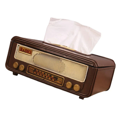 Retro Radio Shape Tissue Paper Box  Towel Holder Case for Home Bar Office