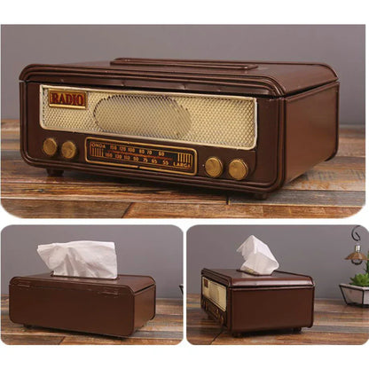 Retro Radio Shape Tissue Paper Box  Towel Holder Case for Home Bar Office