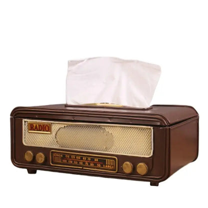 Retro Radio Shape Tissue Paper Box  Towel Holder Case for Home Bar Office
