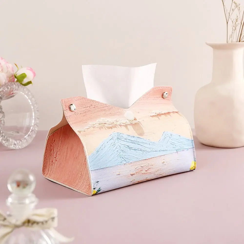 Aesthetic Leather Pink Tissue Case Large Storage  Napkin Holder Home